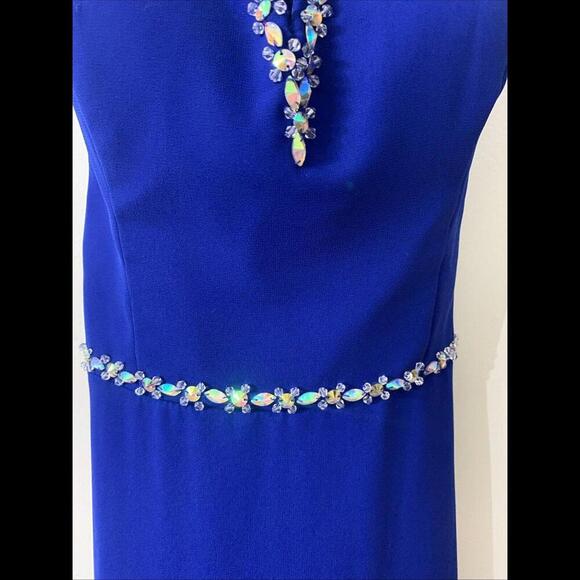 VTG Y2K blue Prom Gown dress rainbow rhinestones women juniors sz 9 fairy halter - Picture 3 of 15